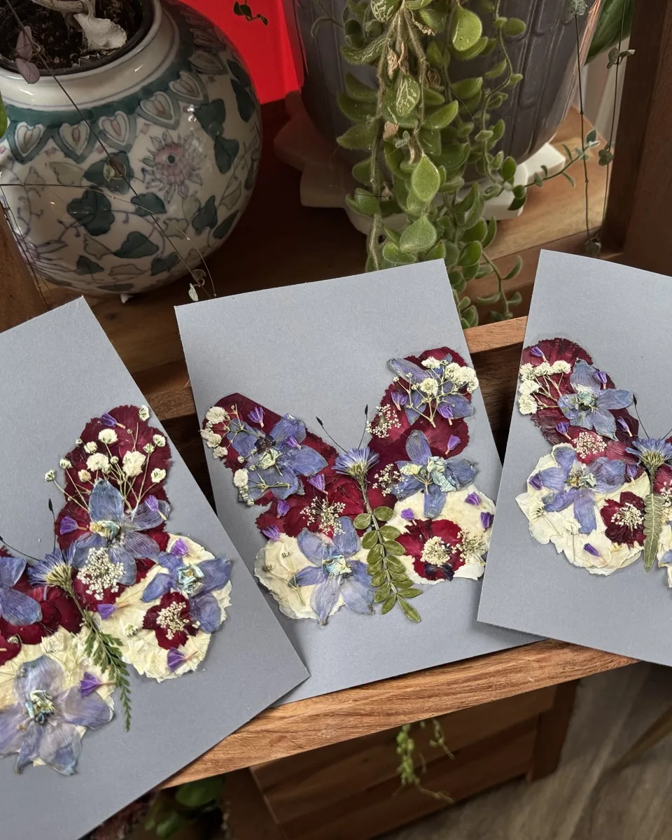 A set of pressed flower butterfly keepsakes