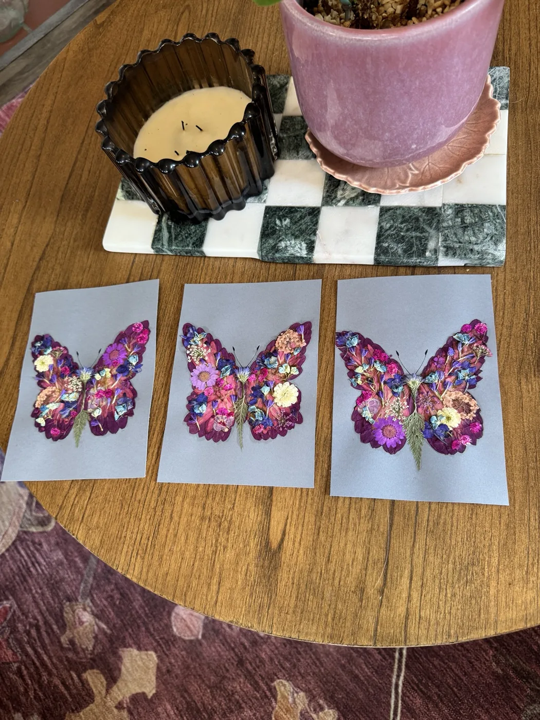 A set of pressed flower butterfly keepsakes